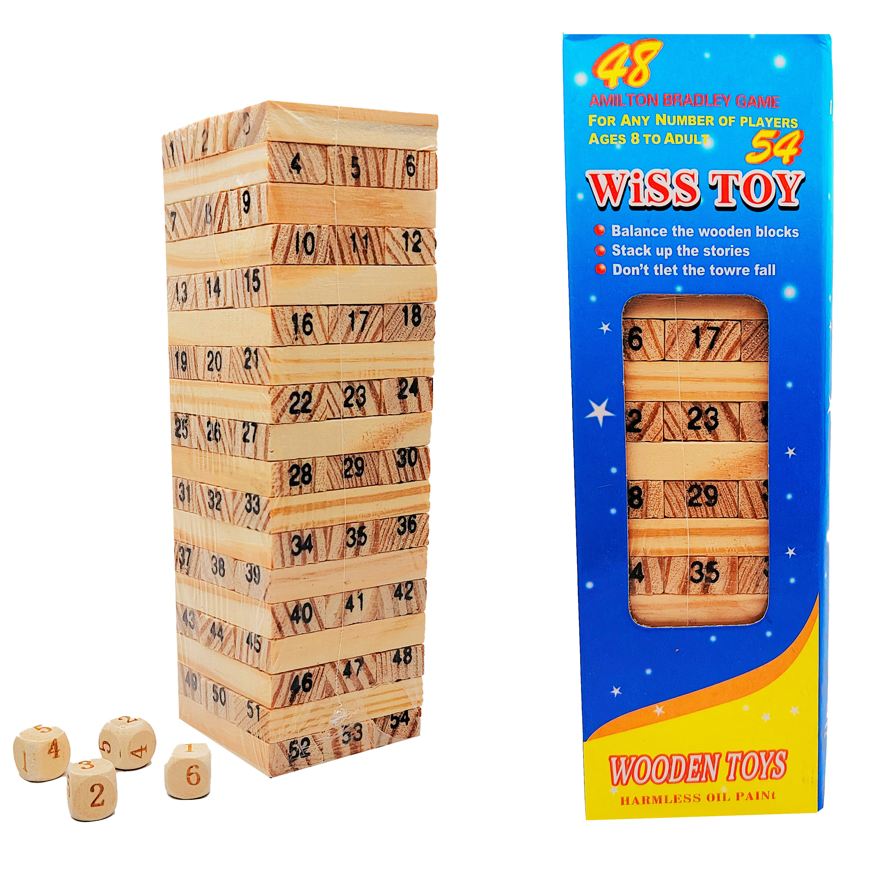 Torre Jenga 54 Bloques 4 Dados Madera Ju 