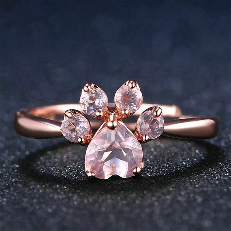 Anillo Huellita Piedra Rosa