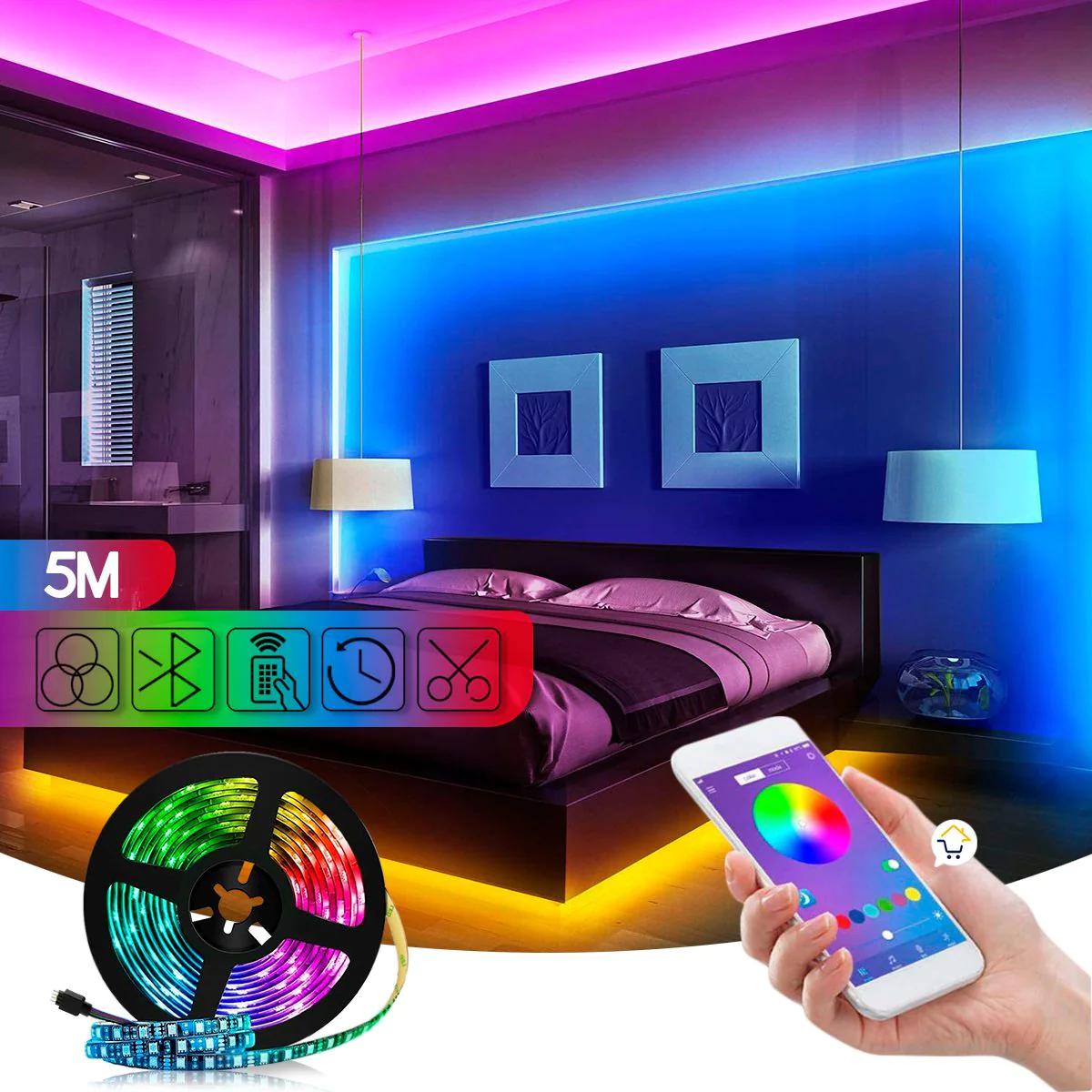  Cinta Luz Led Multicolor 5m Rgb Bluetoot 