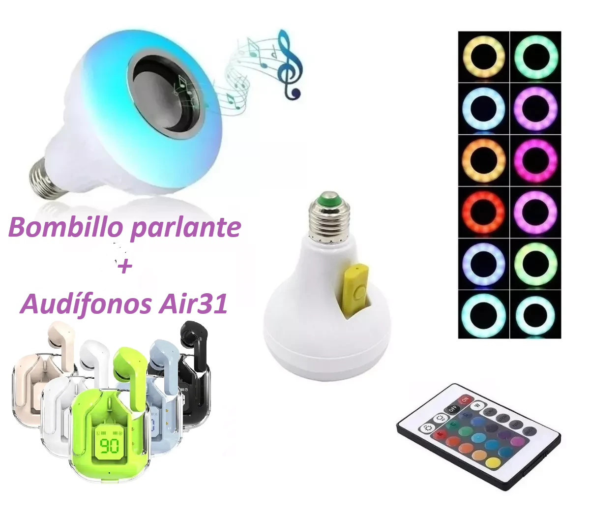 Combo Bombillo Parlant + Audifonos Air31 