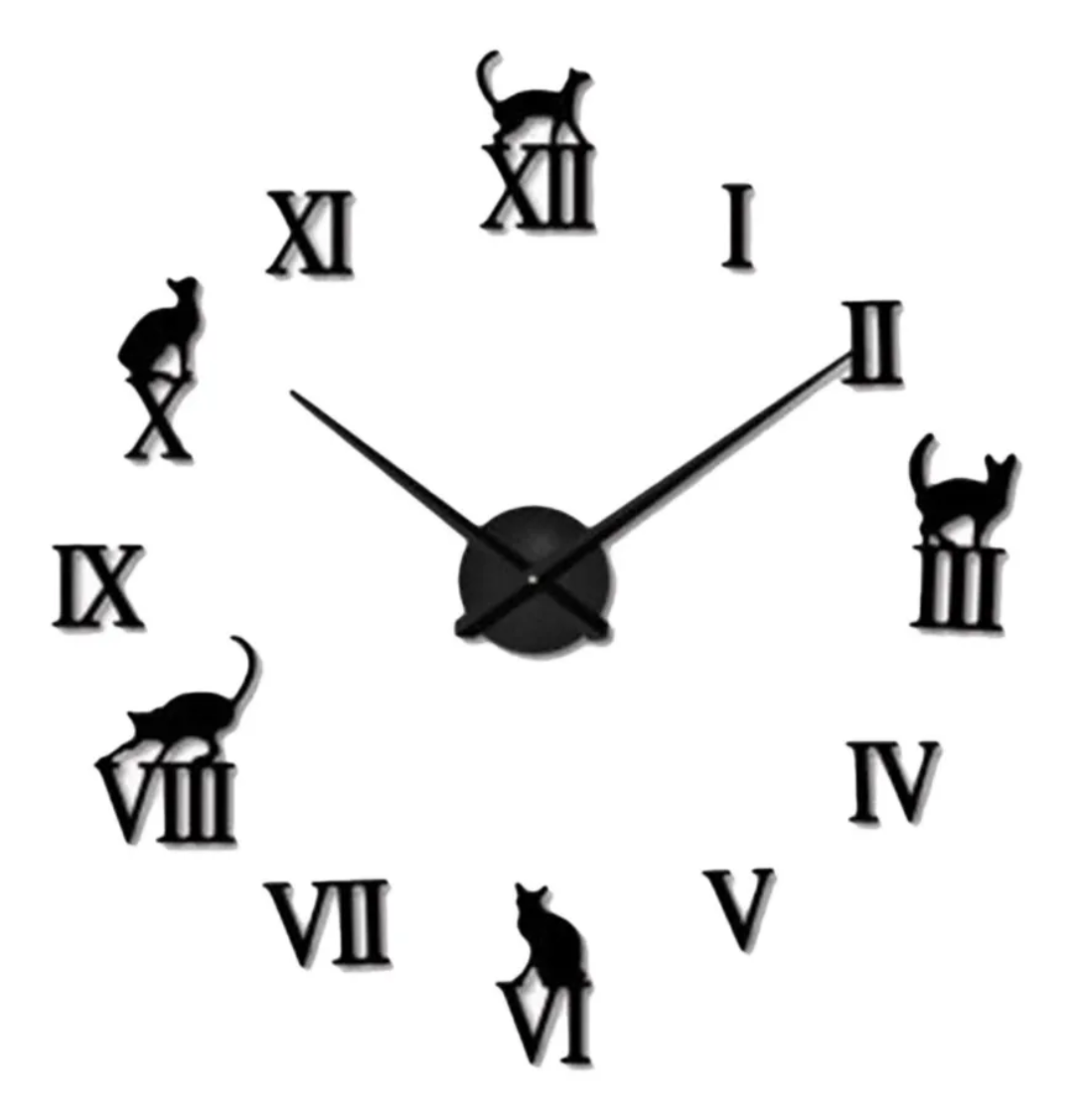 Reloj De Pared 3d 50x50 Cm Gatos Negros