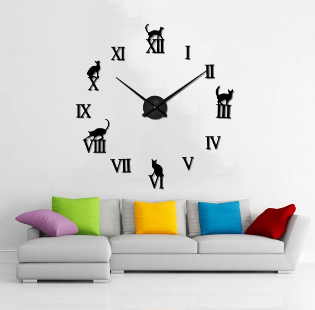 Reloj De Pared 3d 50x50 Cm Gatos Negros